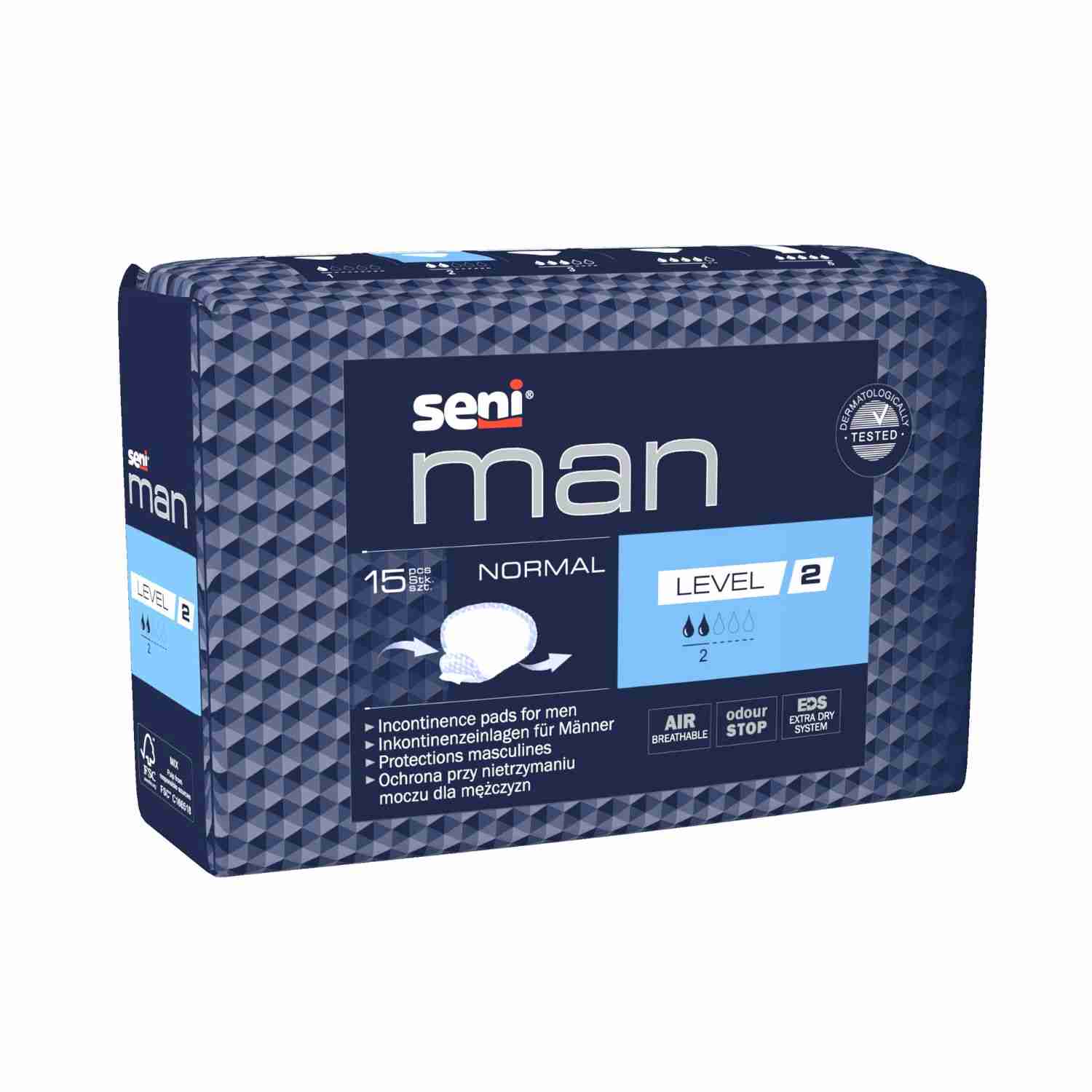 Seni Man Normal Level 2 - Einlagen für Männer bei Tröpfchen- & leichter Inkontinenz, 300 ml (HMV: 15.25.30.5301)